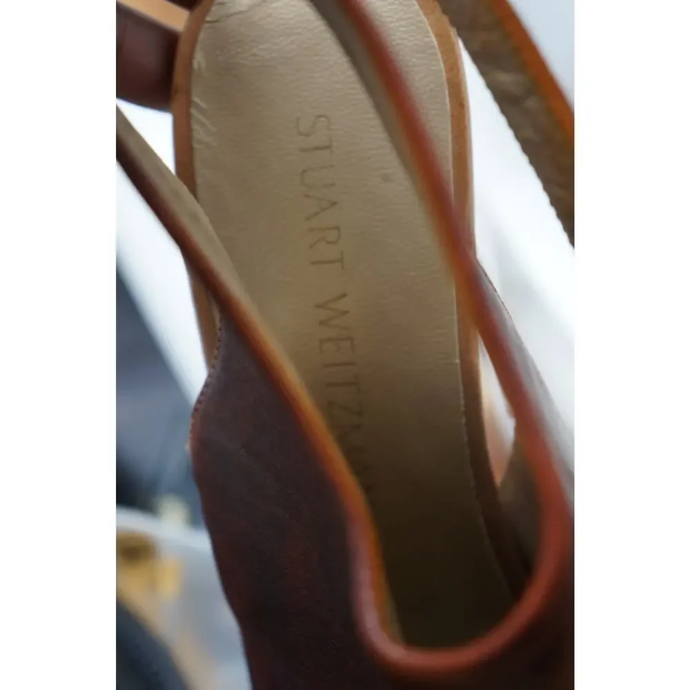Stuart Weitzman THE WRAPUP STUDDED WEDGE With ANKLE Wrap Size 7.5 M - Picture 10 of 12